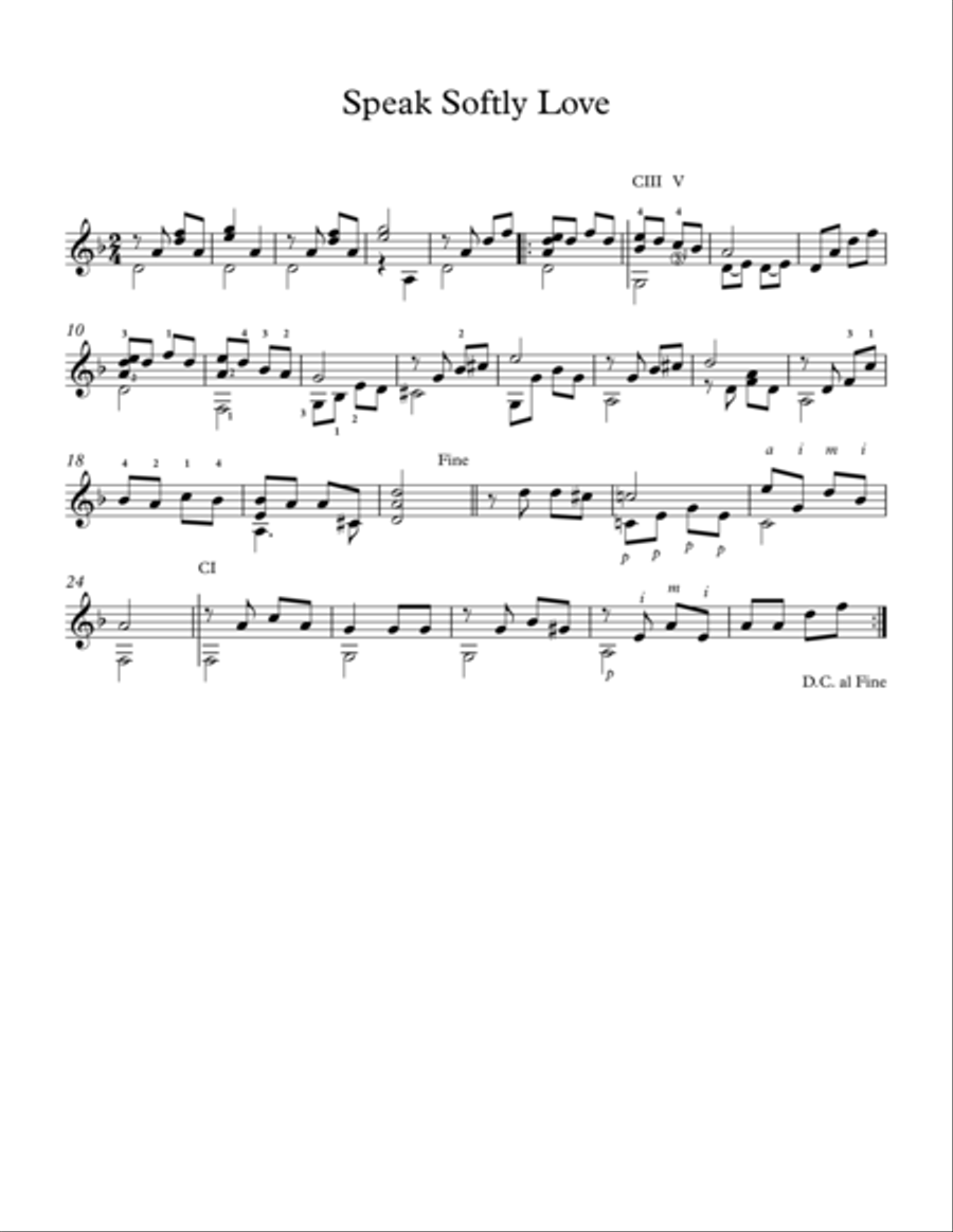 Speak Softly Love - Acoustic Guitar Classic Fingerstyle Acoustic Guitar scores gallery preview page 1