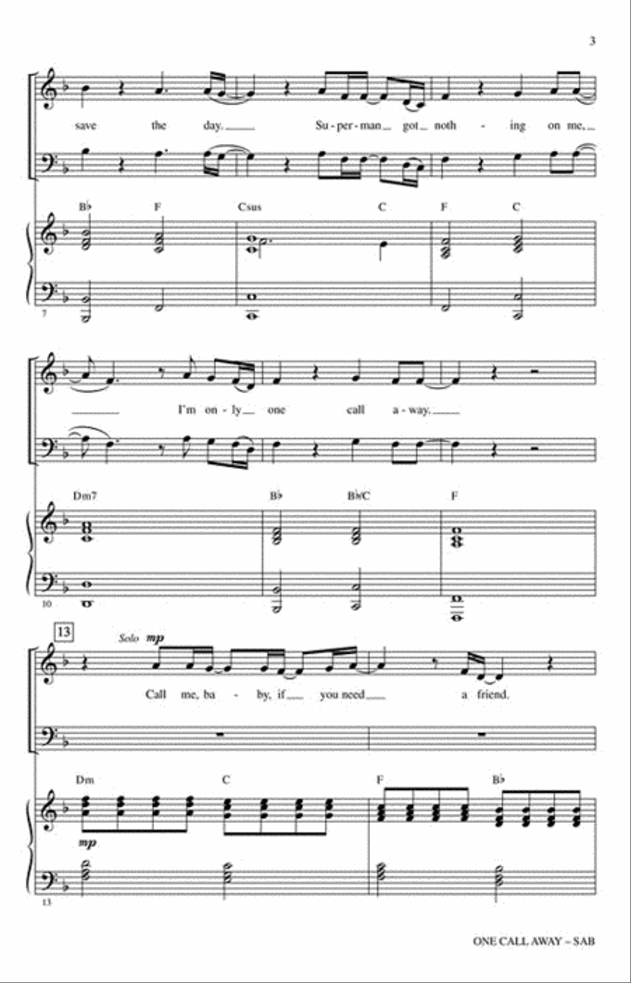 One Call Away One Call Away 3-Part scores gallery preview page 3