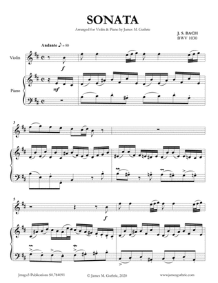 Book cover for BACH: Sonata BWV 1030 for Violin & Piano