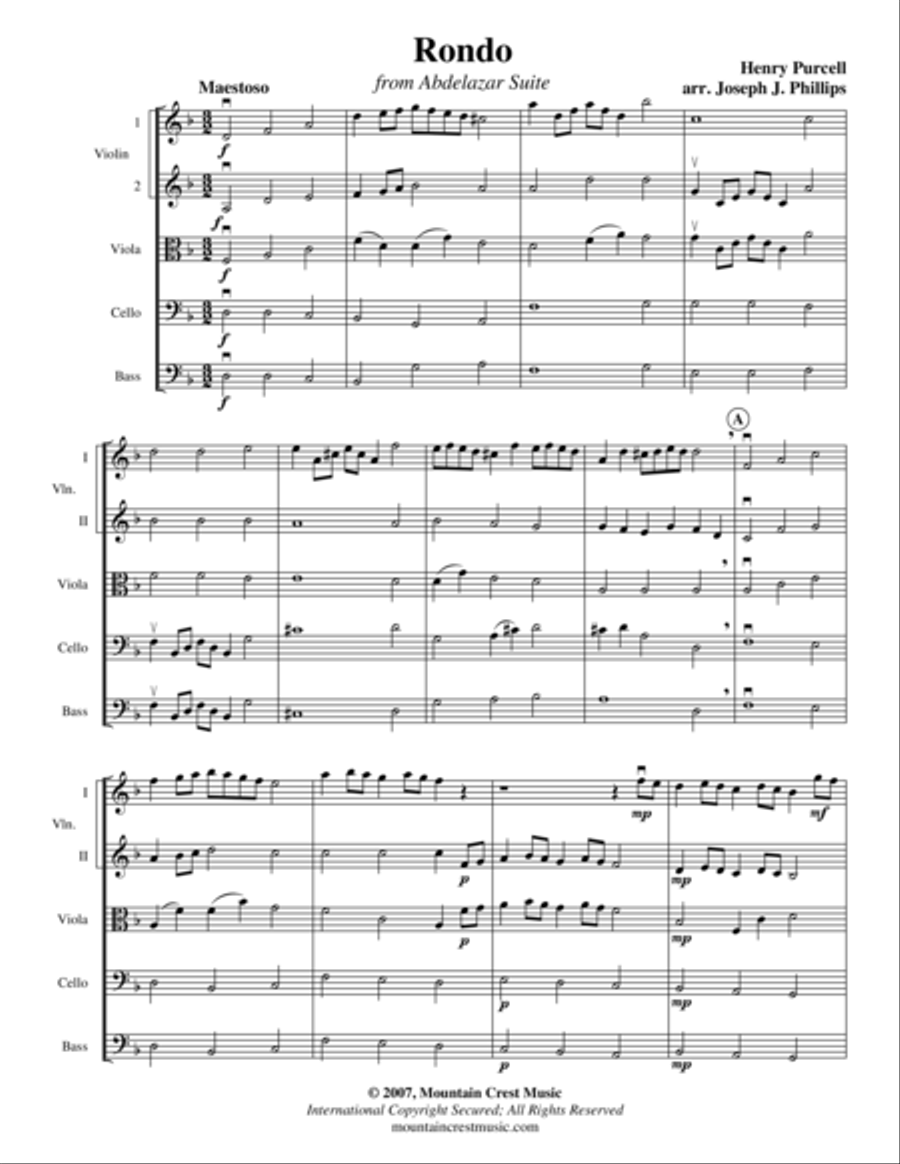 Rondo from Abdelazar Suite-score String Quartet scores gallery preview page 1