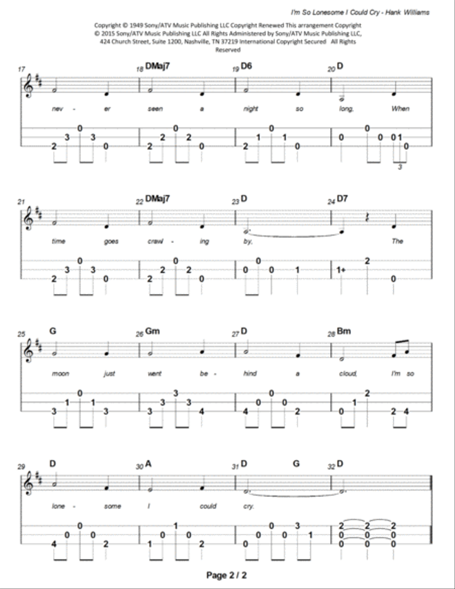 I'm So Lonesome I Could Cry Dulcimer scores gallery preview page 3