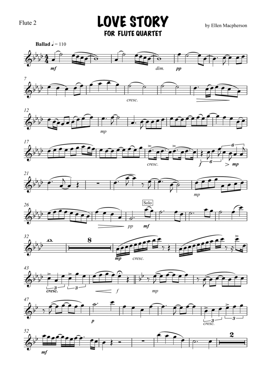 LOVE STORY for Flute Quartet - Flute 2 image number null