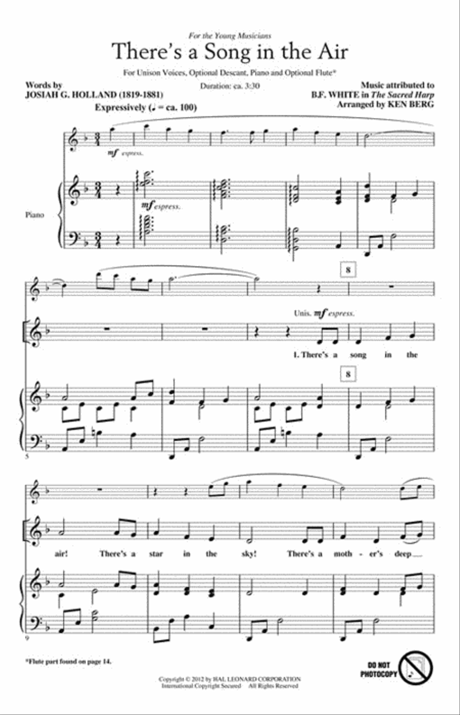 There's a Song in the Air Unison Choir scores gallery preview page 2