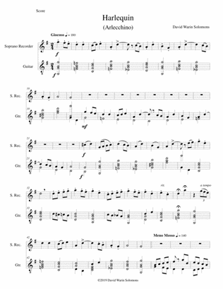 Harlequin (Arlecchino) for soprano recorder and guitar