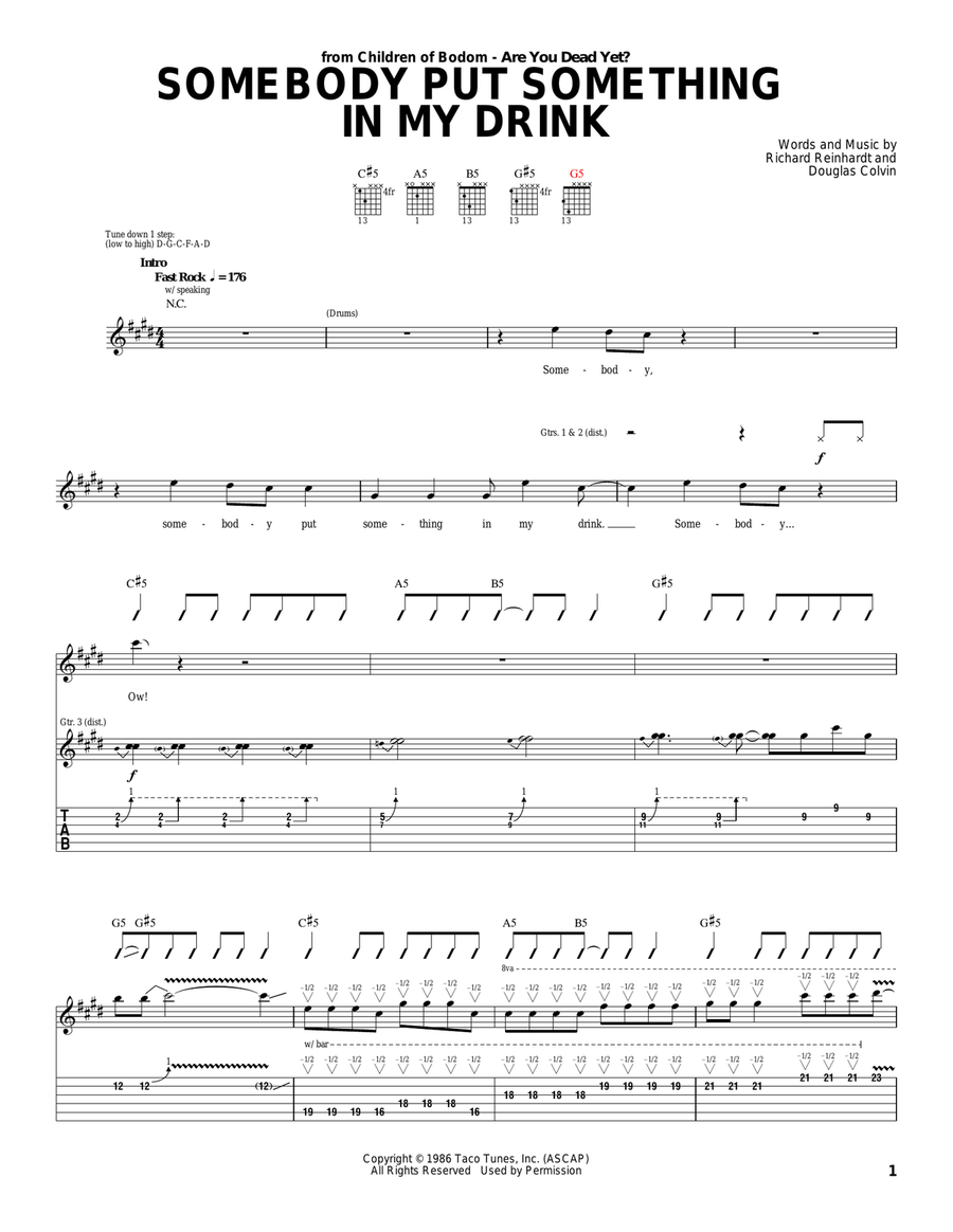 Somebody Put Something In My Drink Guitar Tablature scores gallery preview page 1