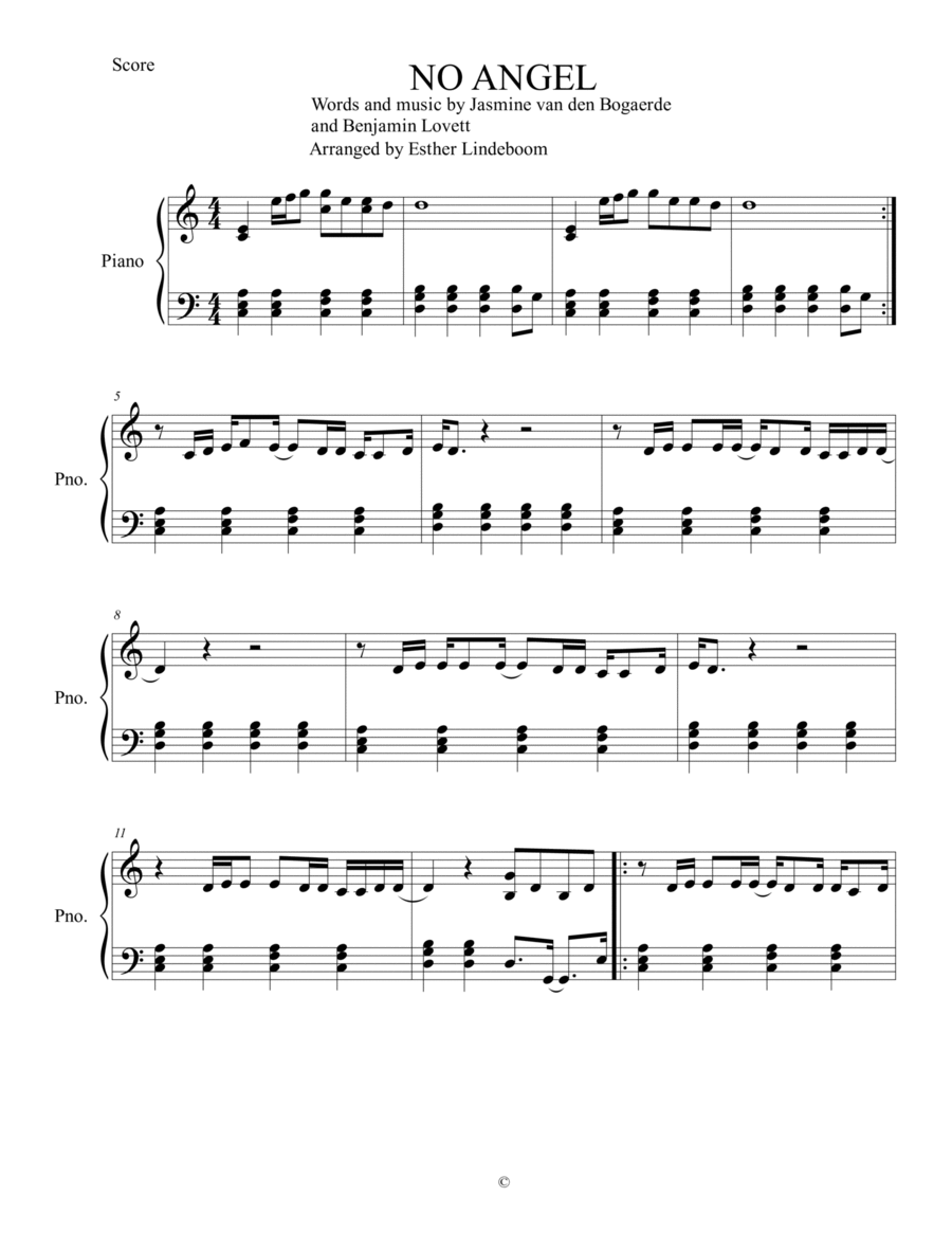 No Angel Piano Solo scores gallery preview page 1