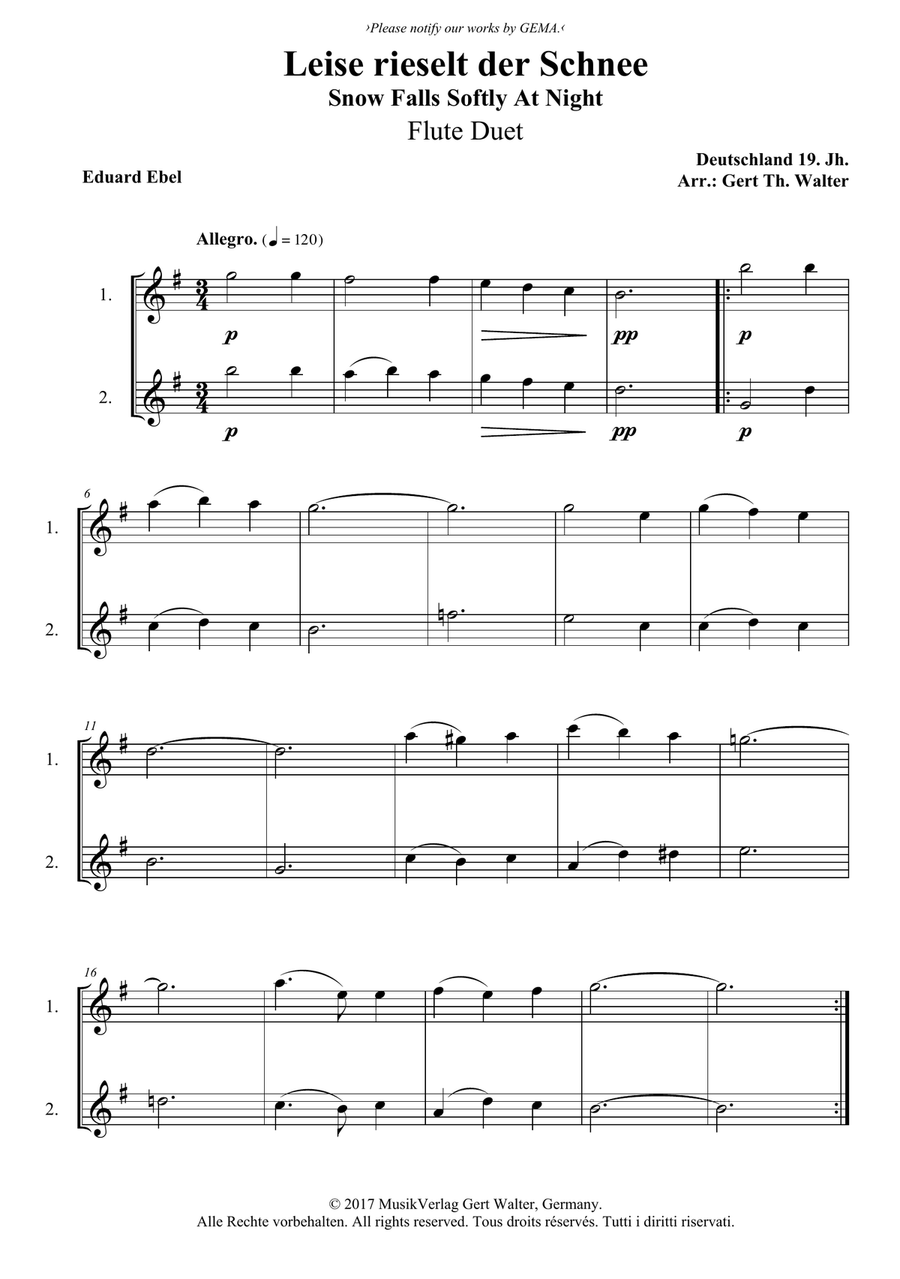 Snow Falls Softly At Night Flute Duet scores gallery preview page 1