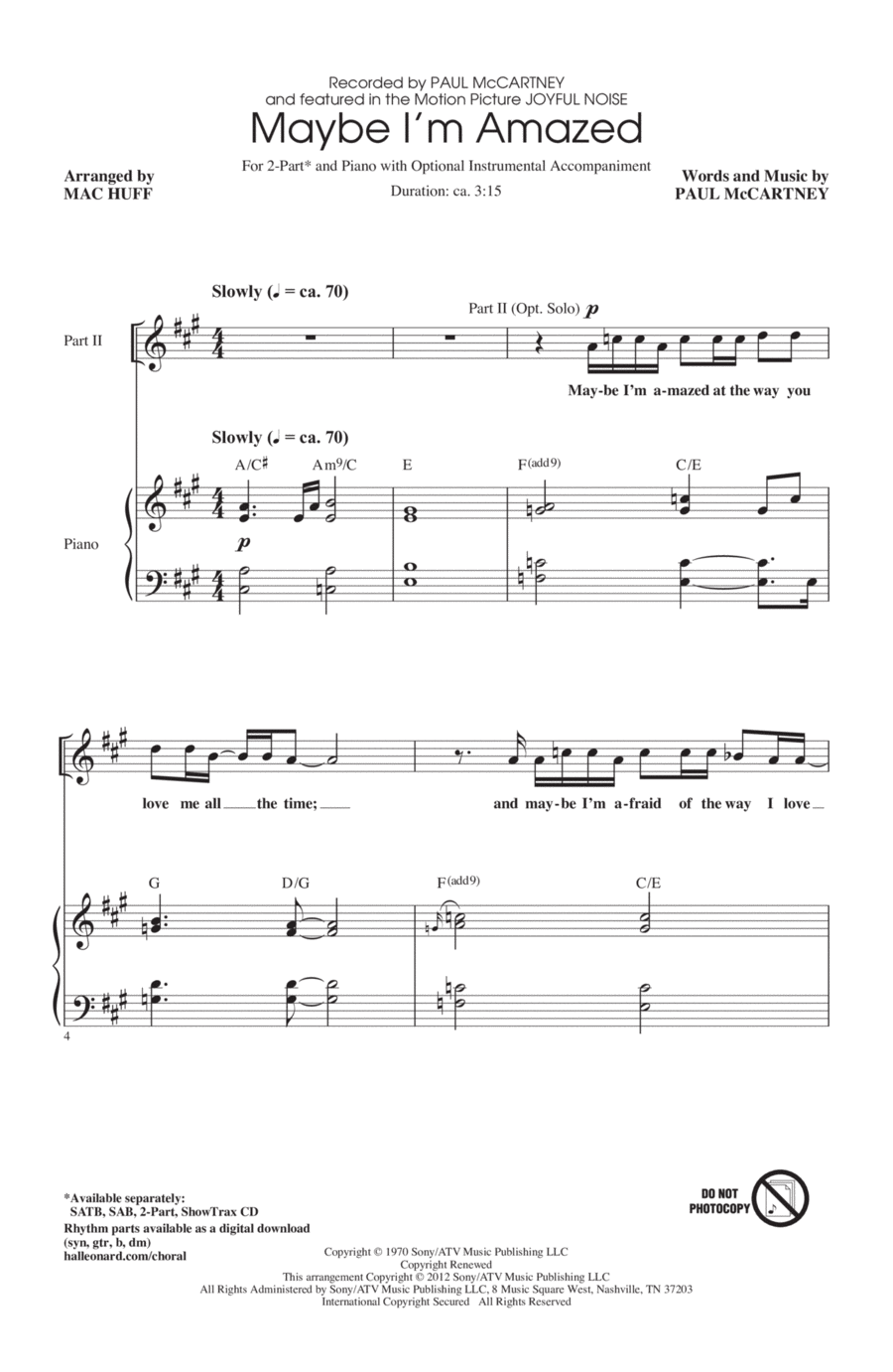 Maybe I'm Amazed Maybe I'm Amazed 2-Part scores gallery preview page 1