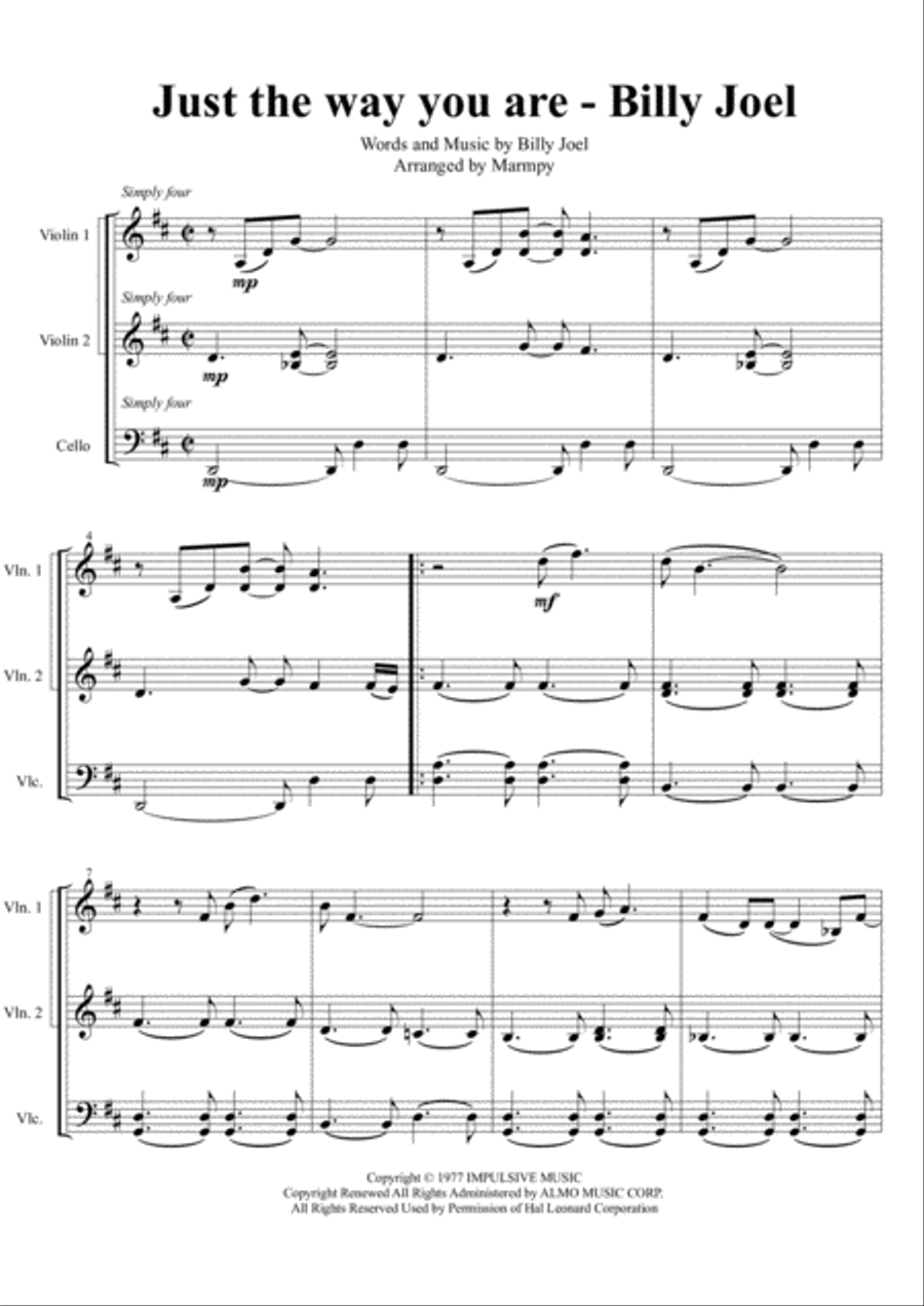 Just The Way You Are String Trio scores gallery preview page 1
