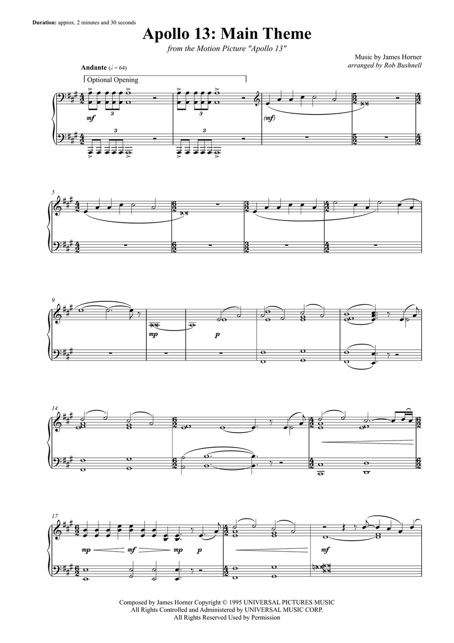 Main Title - Apollo 13 Piano Solo scores gallery preview page 2