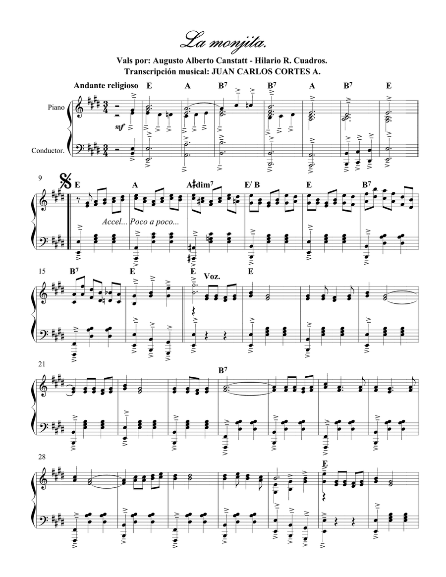 La monjita. Vals por Augusto Alberto Canstatt y Hilario Cuadros Piano Solo scores gallery preview page 1