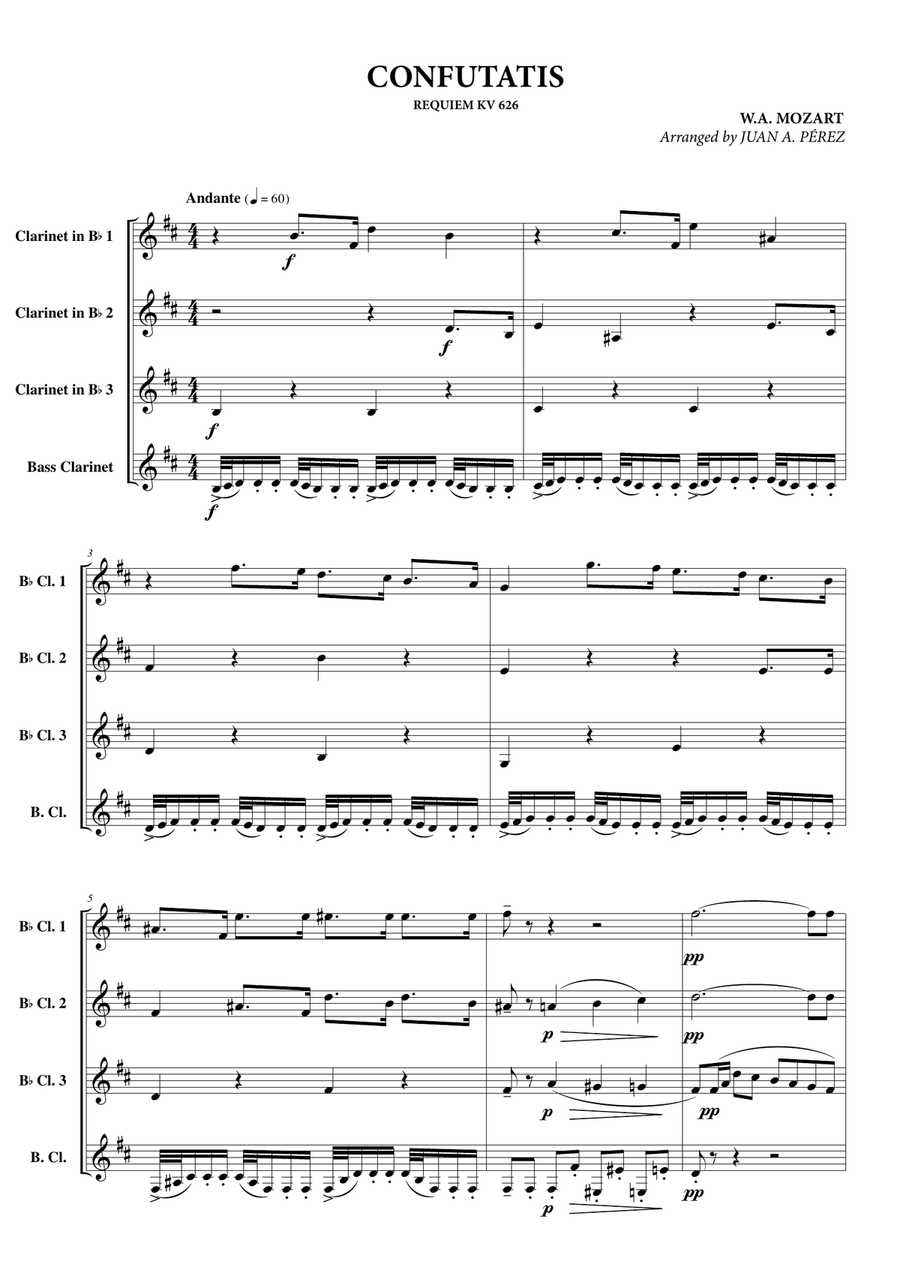 Confutatis (Requiem KV 626) Clarinet Quartet scores gallery preview page 2