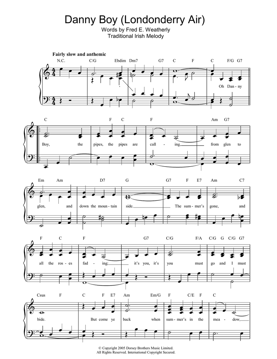 Danny Boy Danny Boy Easy Piano scores gallery preview page 1