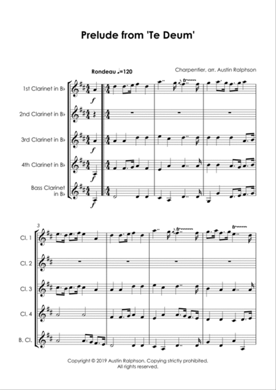 Prelude (Rondeau) from Te Deum - clarinet quintet Clarinet Quintet scores gallery preview page 5