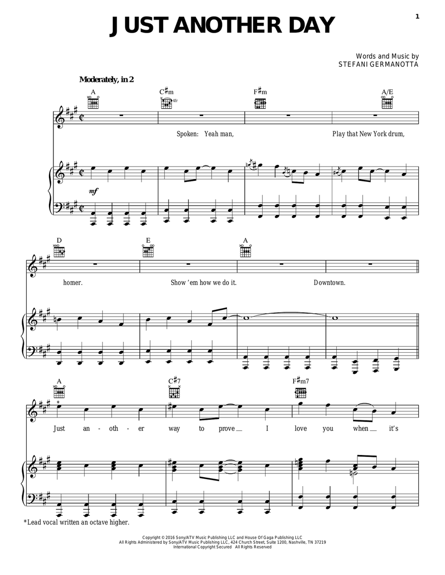Just Another Day Just Another Day Piano, Vocal, Guitar scores gallery preview page 1