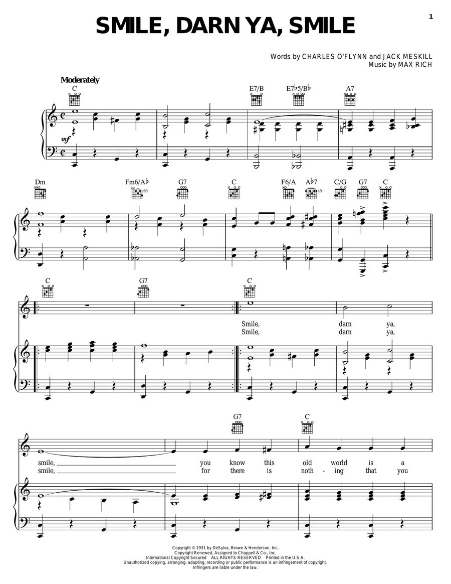 Smile, Darn Ya, Smile Smile, Darn Ya, Smile Piano, Vocal, Guitar scores gallery preview page 1