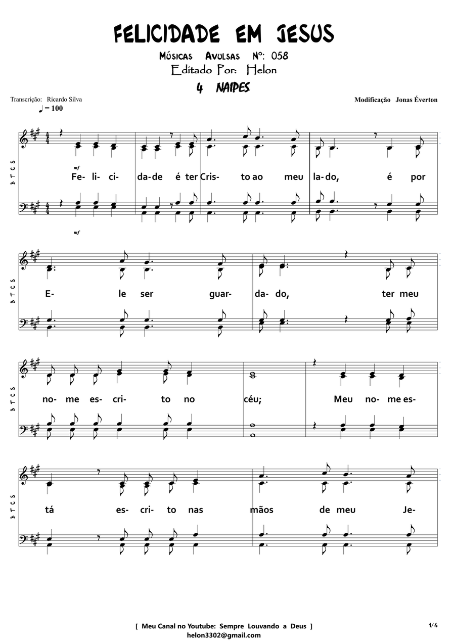 Felicidade Em Jesus 4-Part scores gallery preview page 1