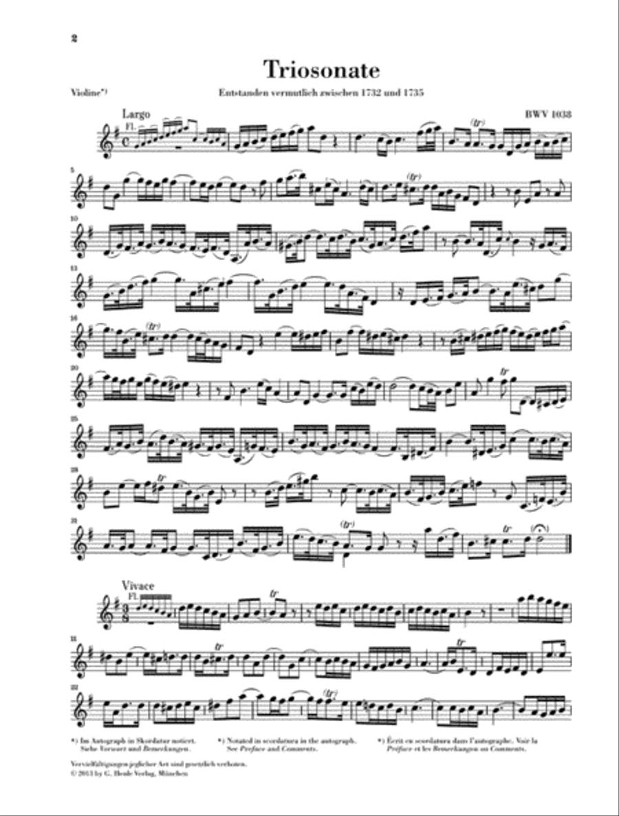 Trio Sonata for Flute, Violin and Continuo BWV 1038 Flute scores gallery preview page 3