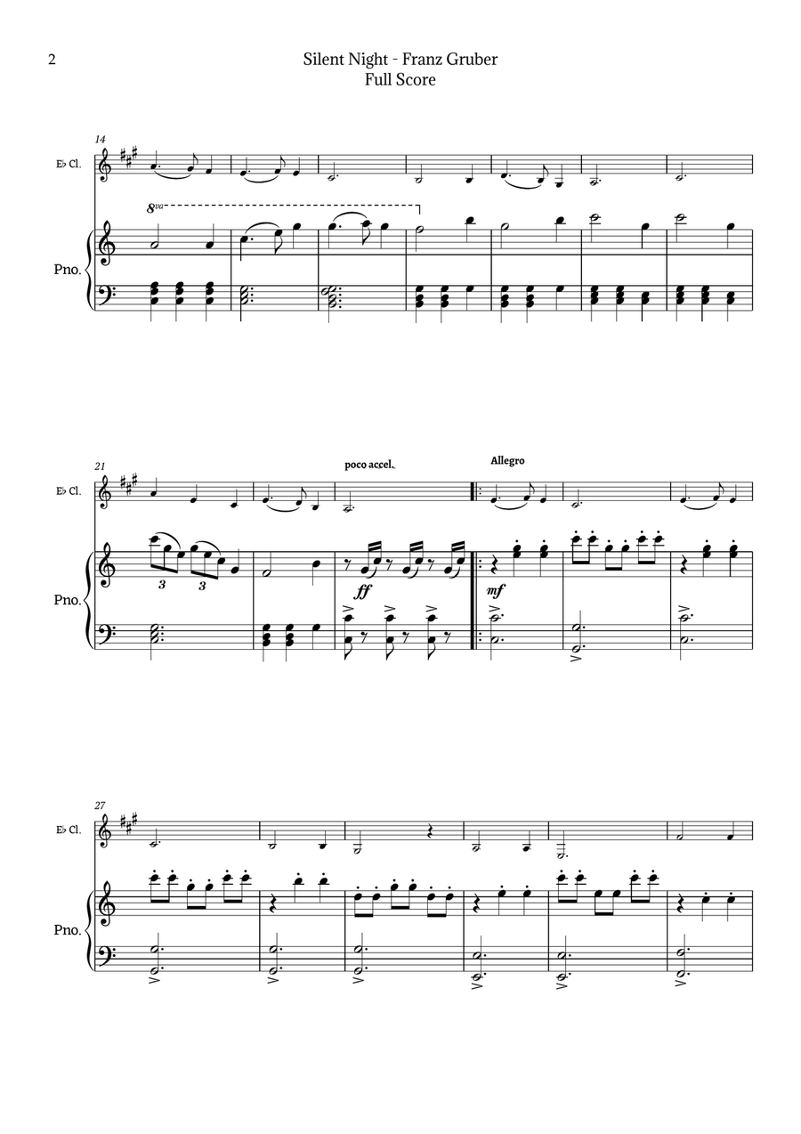 Silent Night for E♭ Clarinet and Piano Chamber Music scores gallery preview page 2