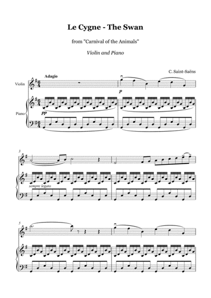 Saint-Sans - The Swan - violin and piano  Digital Sheet Music