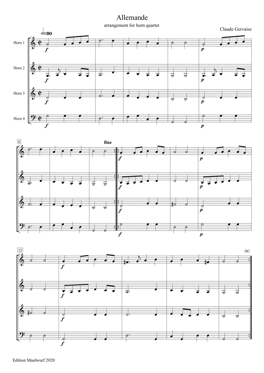 Allemande Brass Quartet scores gallery preview page 1