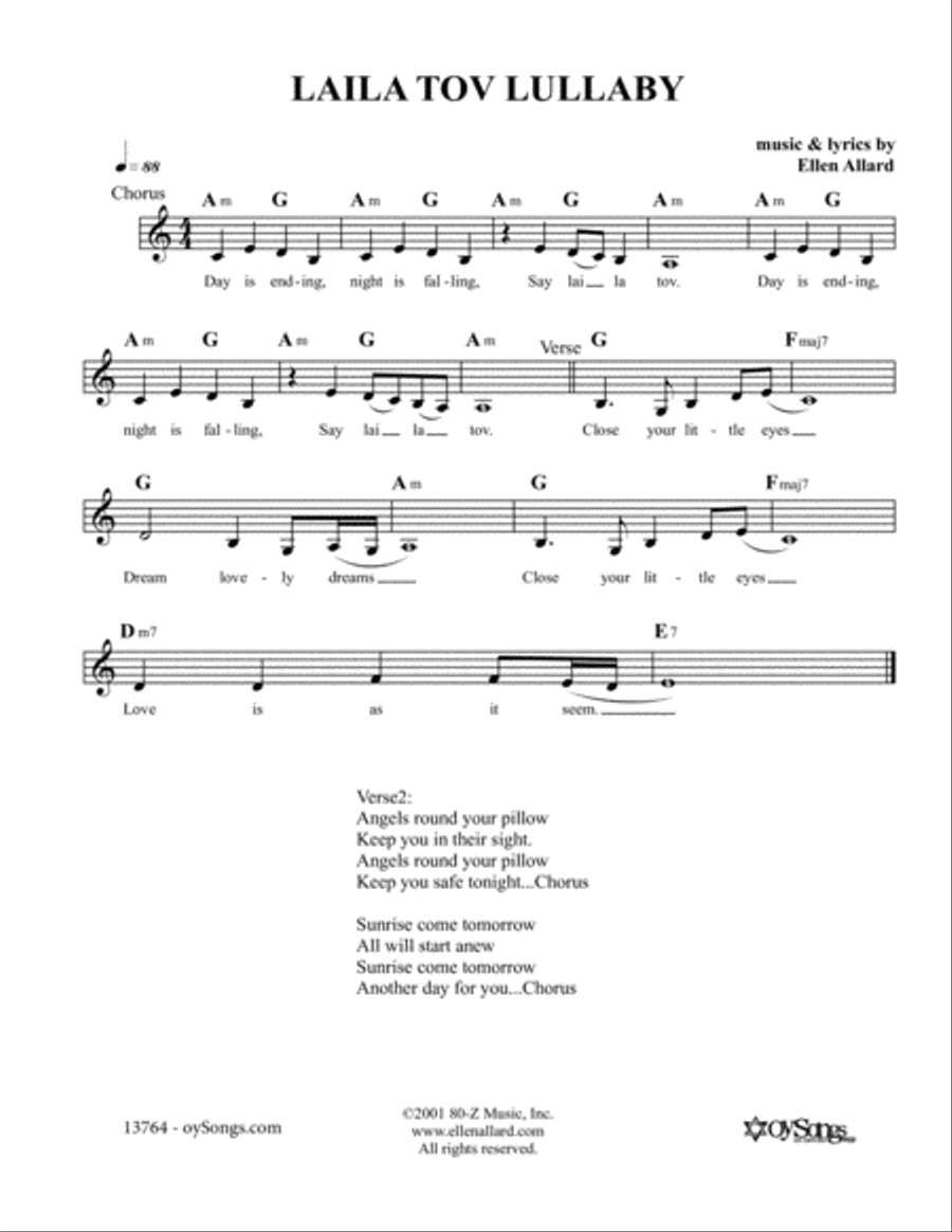 Laila Tov Lullaby Piano scores gallery preview page 1
