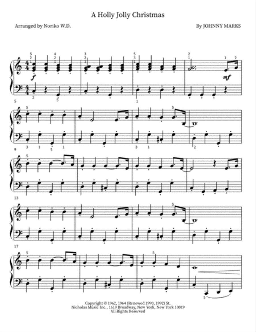 A Holly Jolly Christmas Easy Piano scores gallery preview page 1