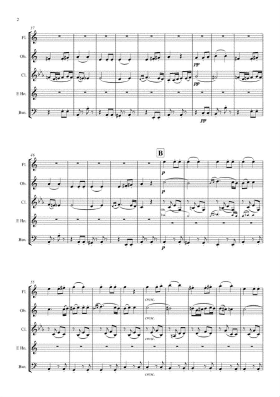 Beethoven: Symphony No.7 Op.92 Mvt.II Allegretto - wind quintet Woodwind Quintet scores gallery preview page 3