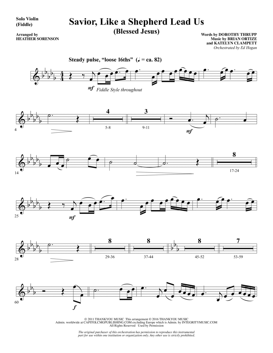 Savior, Like a Shepherd Lead Us (Blessed Jesus) - Fiddle/Violin Choir scores gallery preview page 1