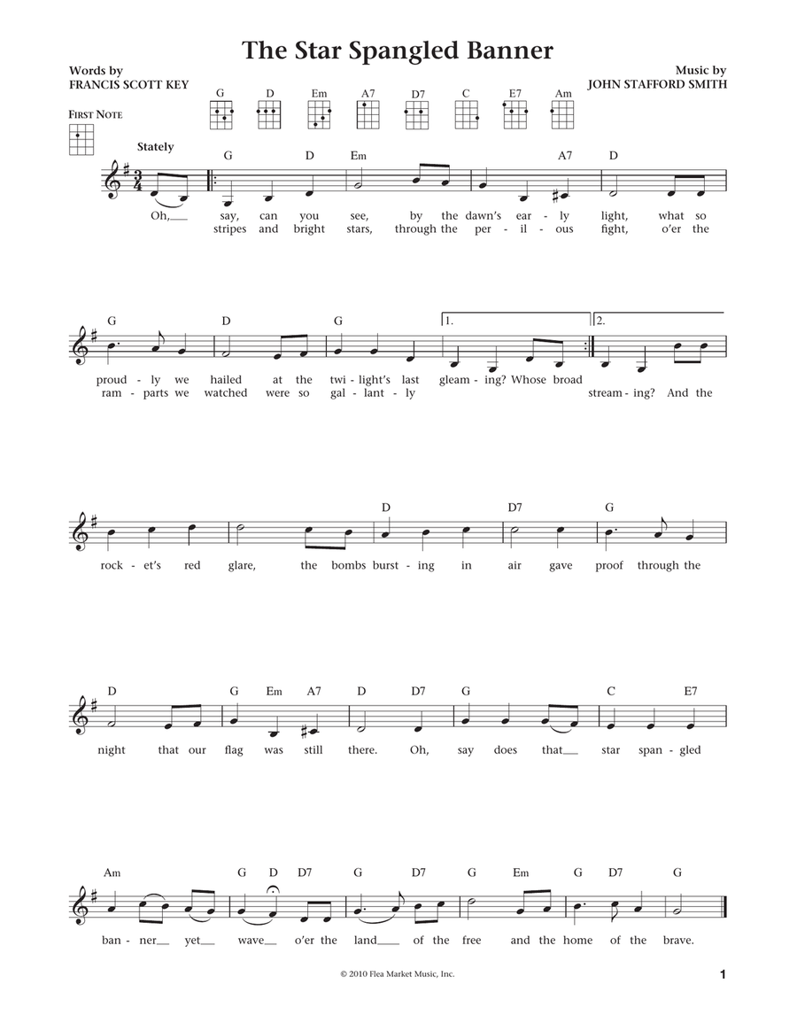 The Star Spangled Banner (from The Daily Ukulele) (arr. Liz and Jim Beloff) Ukulele scores gallery preview page 1
