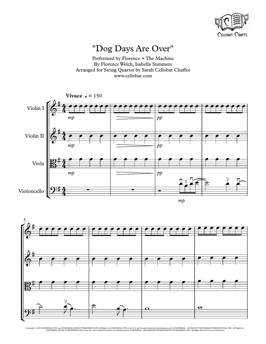 Dog Days Are Over String Quartet scores gallery preview page 1