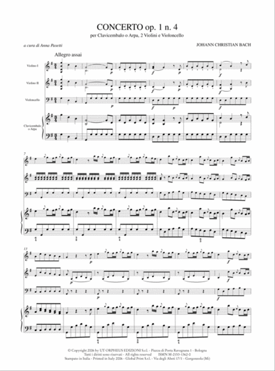 Concerto Op. 1 No. 4 for Harpsichord or Harp, 2 Violins and Violoncello Orchestra scores gallery preview page 2