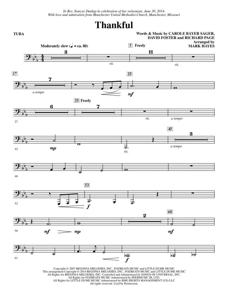 Thankful (arr. Mark Hayes) - Tuba Choir scores gallery preview page 1