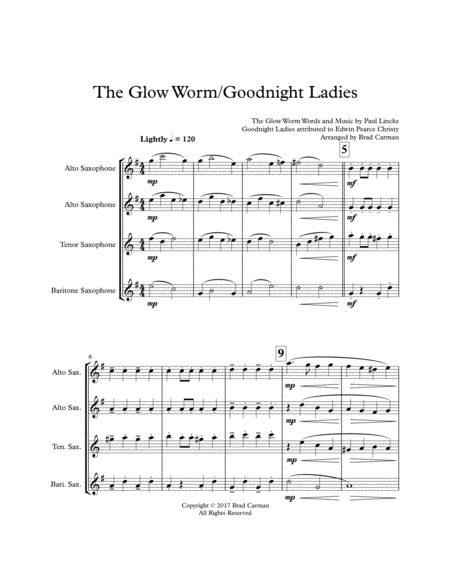 Glow Worm & Goodnight Ladies (Medley) for AATB Saxophone Quartet image number null