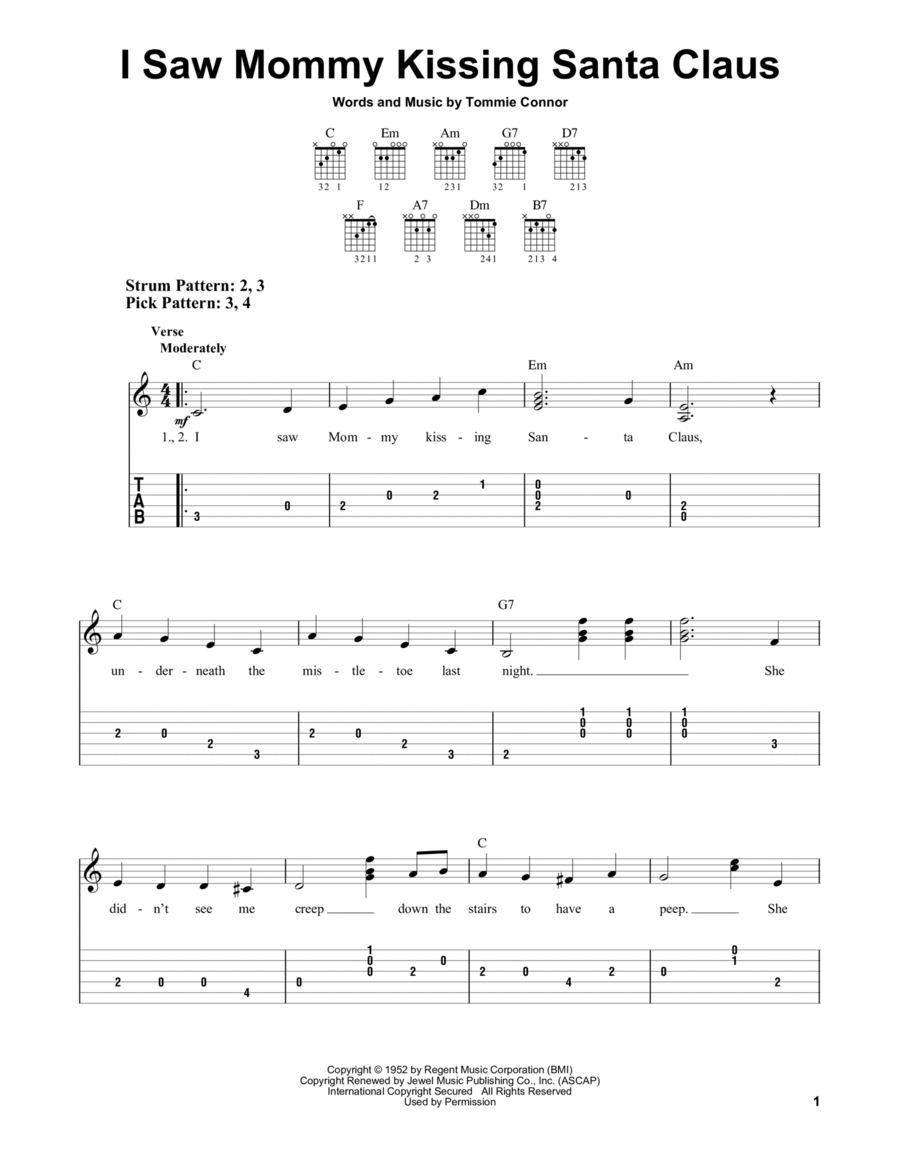 I Saw Mommy Kissing Santa Claus Easy Guitar scores gallery preview page 1