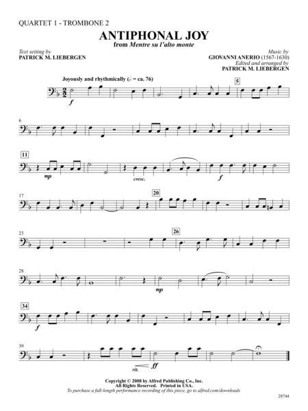 Antiphonal Joy (from Mentre su l'alto monte): 3rd Trombone