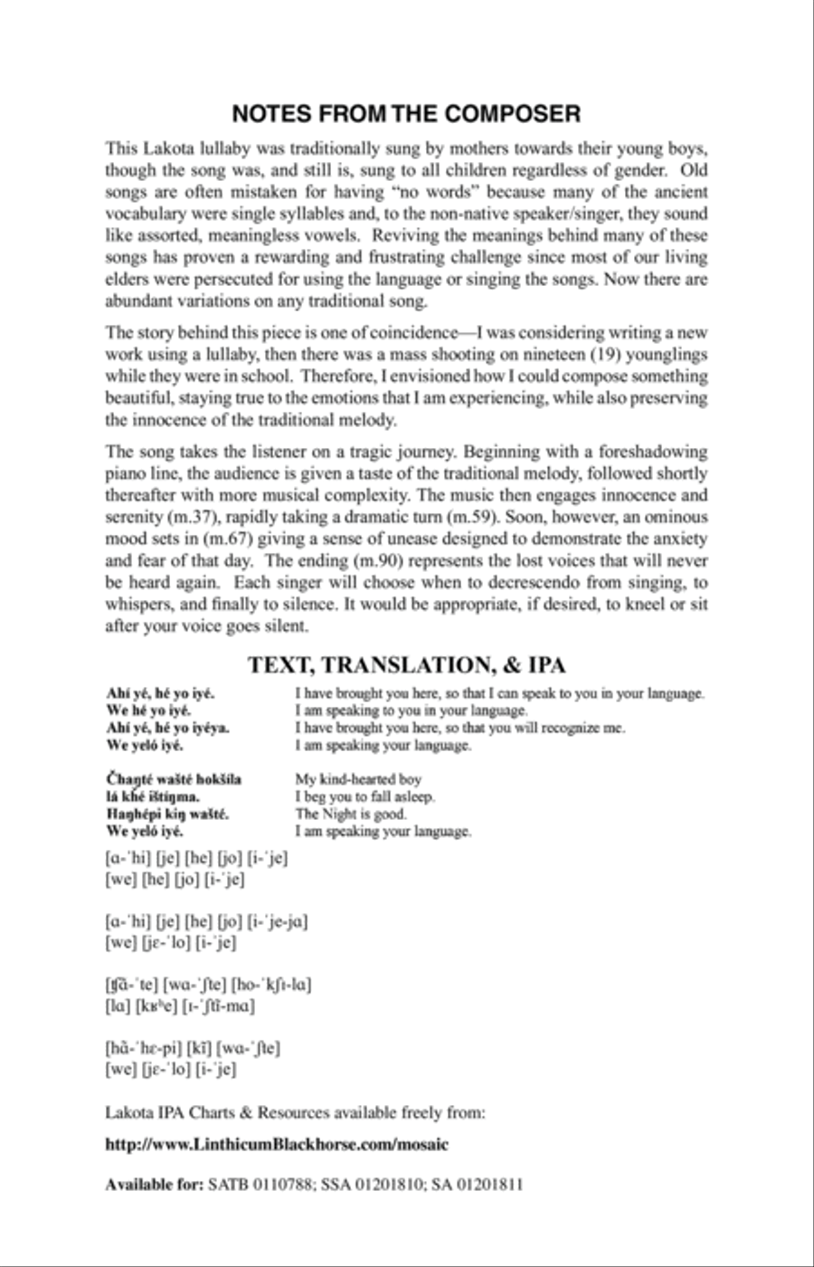 Chante Waste Hoksila (My Kind-Hearted Boy) (arr. Linthicum-Blackhorse) 2-Part scores gallery preview page 11