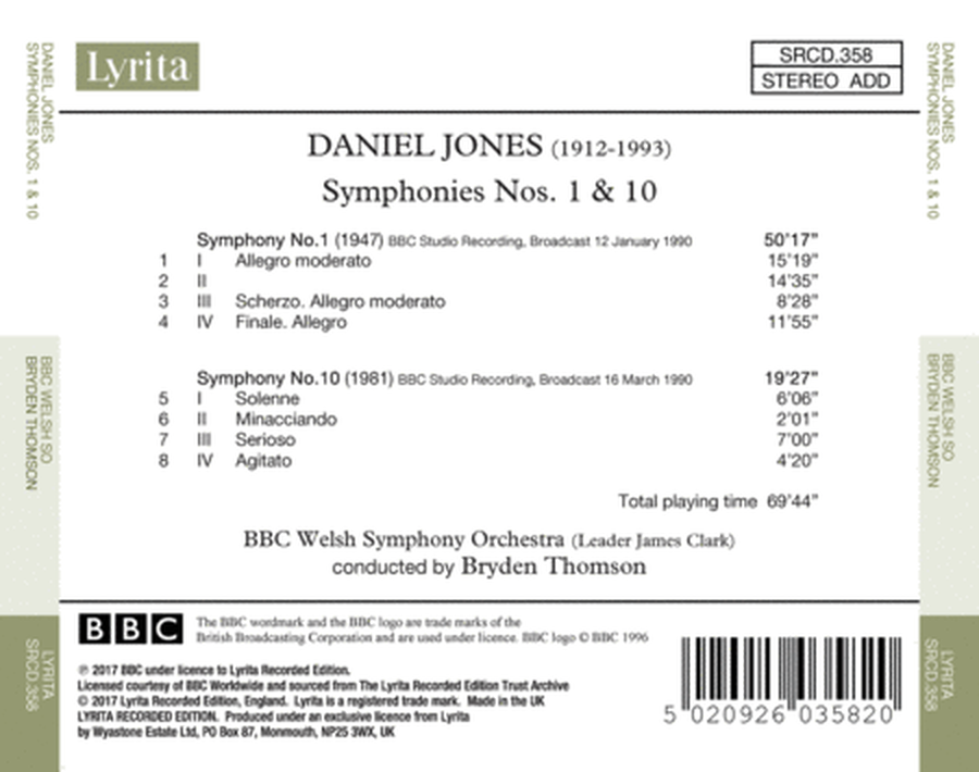 Daniel Jones: Symphonies Nos. 1 & 10