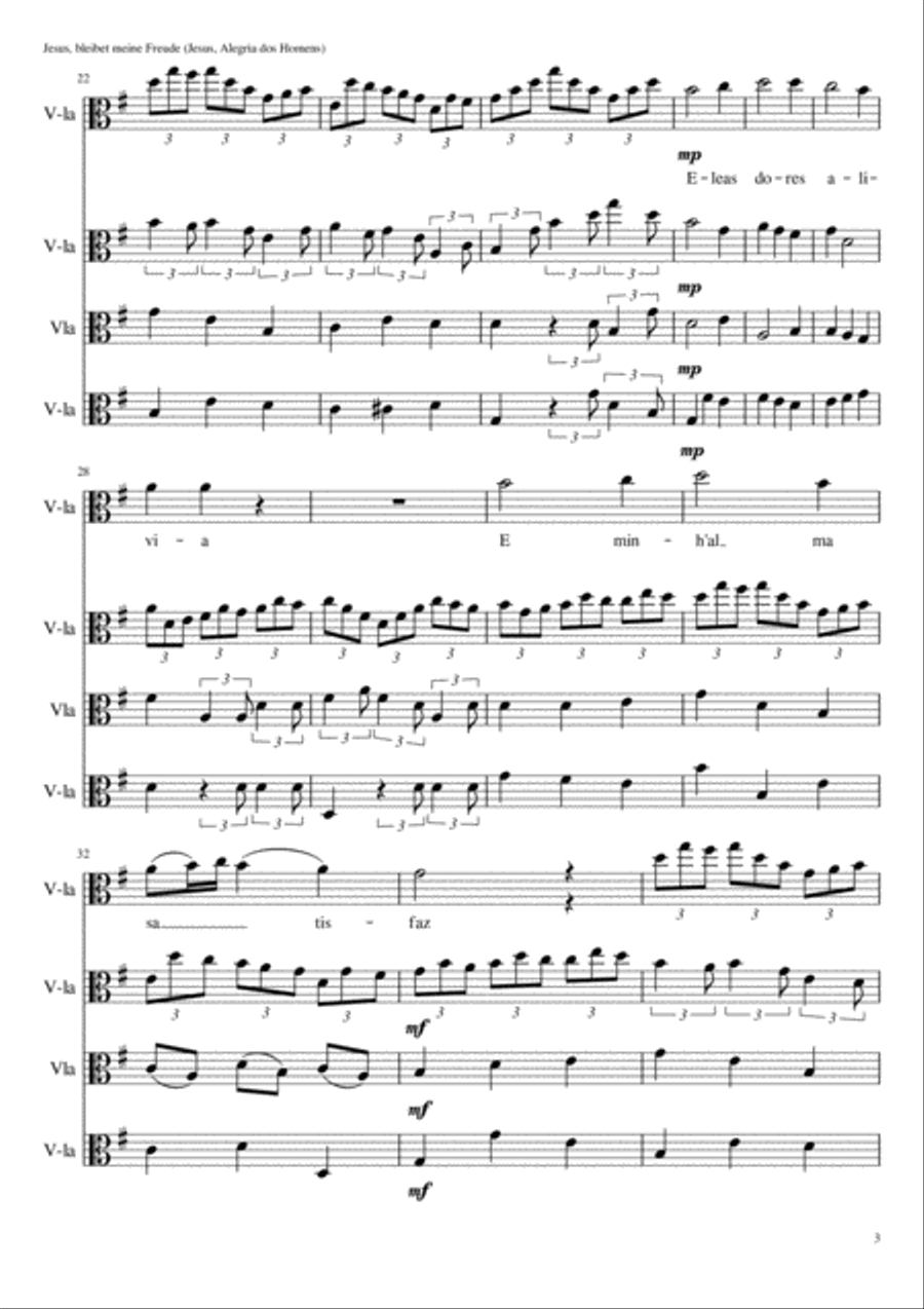 Bach Jesus bleibet meine Freude Jesus Alegria dos Homens for four violas Chamber Orchestra scores gallery preview page 3
