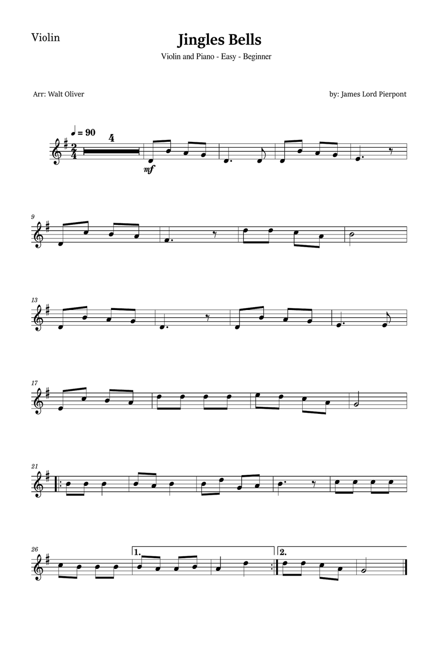 Jingle Bells for Violin and Piano (Easy - Beginner) Violin Solo scores gallery preview page 3