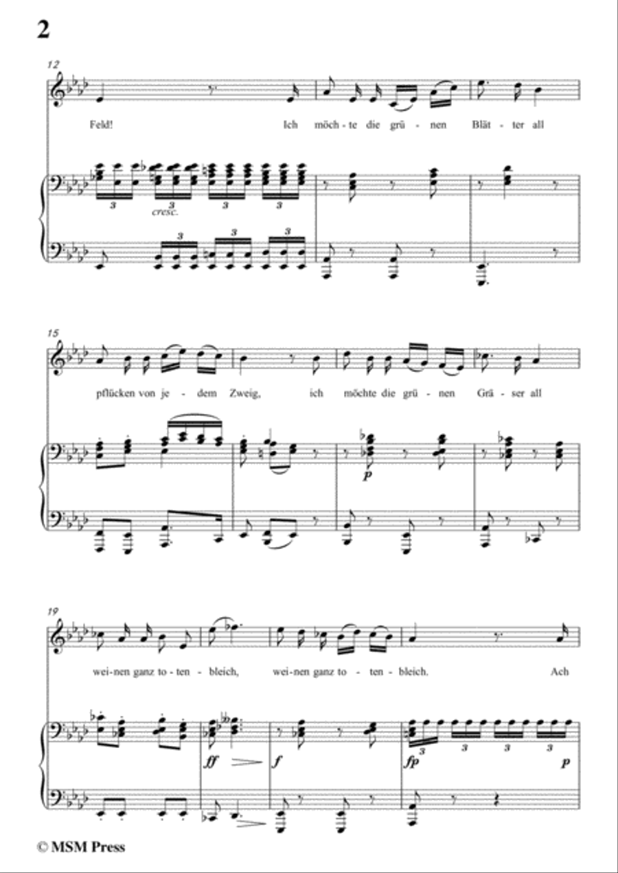 Schubert-Die böse Farbe,from 'Die Schöne Müllerin',Op.25 No.17,in A flat Major,for Voice&Piano Voice scores gallery preview page 4