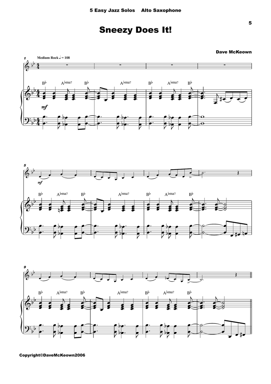 5 Easy Jazz Solos for Alto Saxophone and Piano Alto Saxophone scores gallery preview page 5