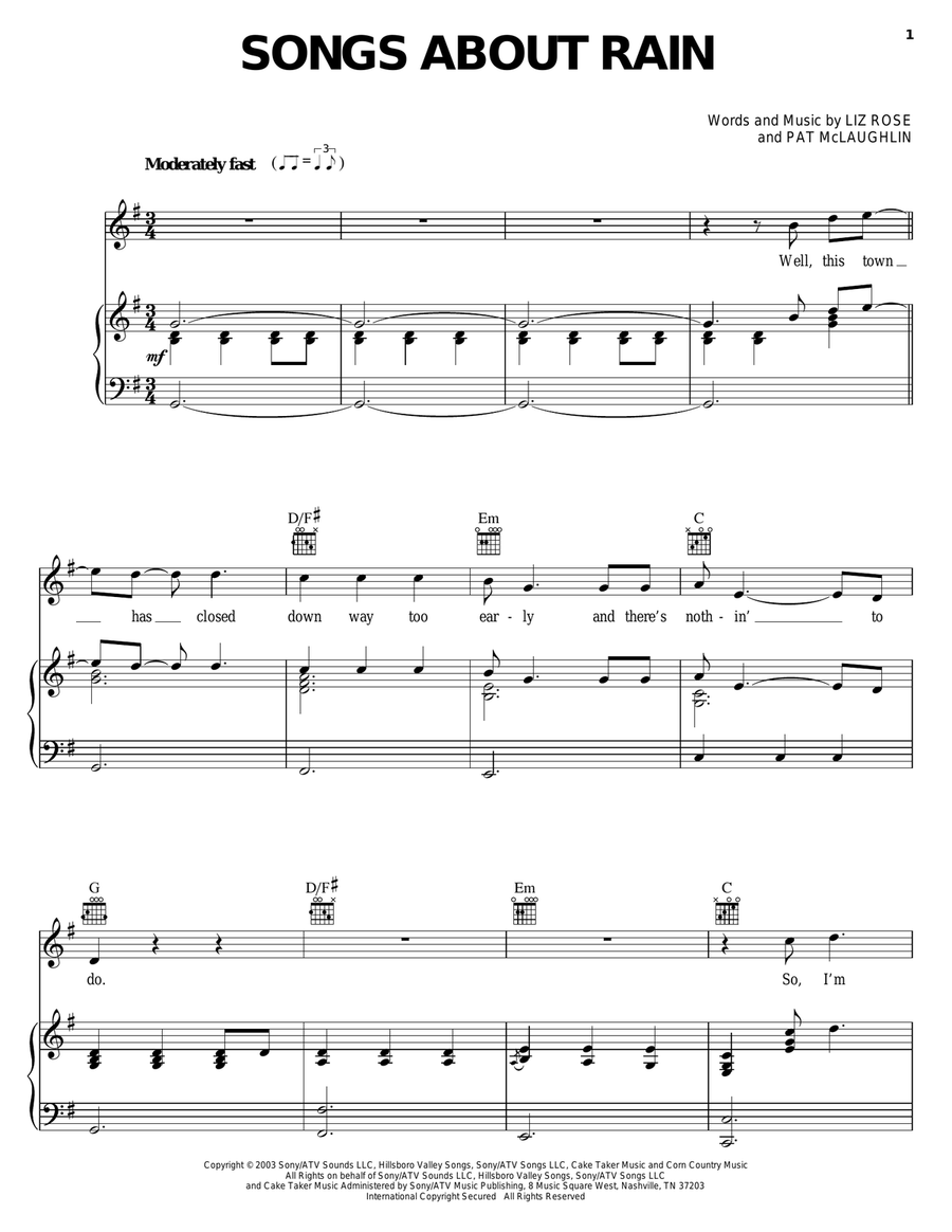 Songs About Rain Guitar scores gallery preview page 1