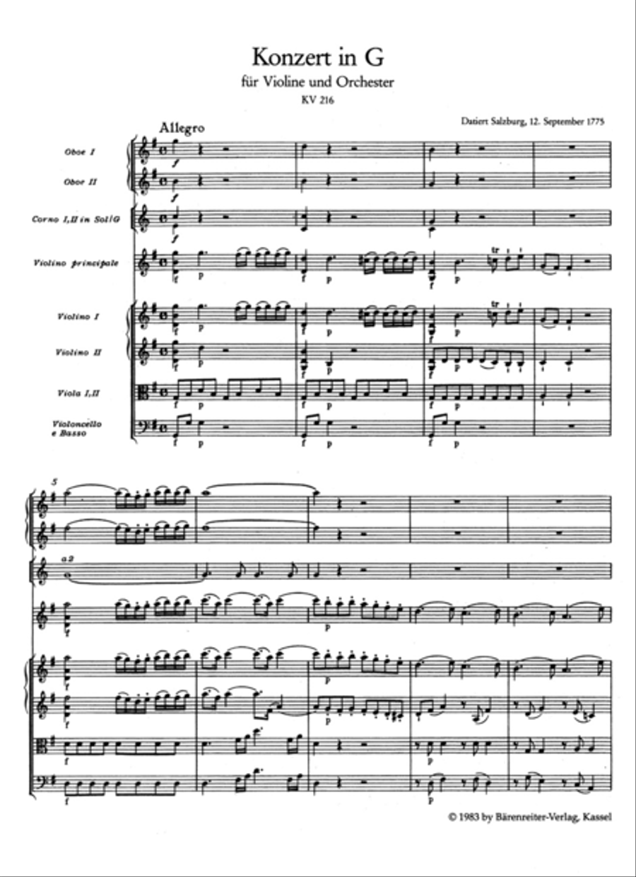 Concerto for Violin and Orchestra, No. 3 G major, KV 216 Orchestra scores gallery preview page 2