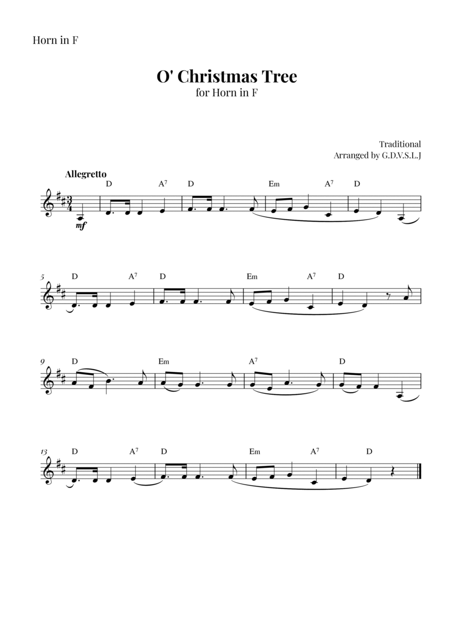 O' Christmas Tree O' Christmas Tree Horn Solo scores gallery preview page 1