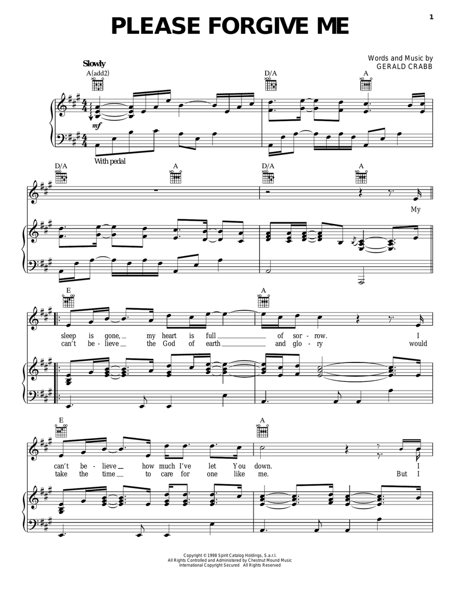 Please Forgive Me Piano, Vocal, Guitar scores gallery preview page 1