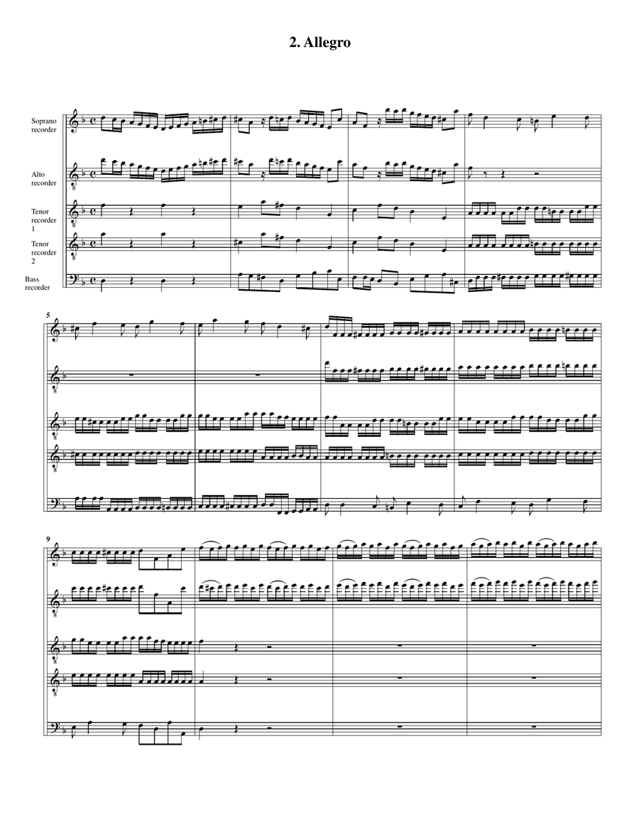 Estro armonico, Concerto, Op.3, no.2 (Arrangement for 5 recorders (SATTB or SATT and cello)) SATTB scores gallery preview page 3