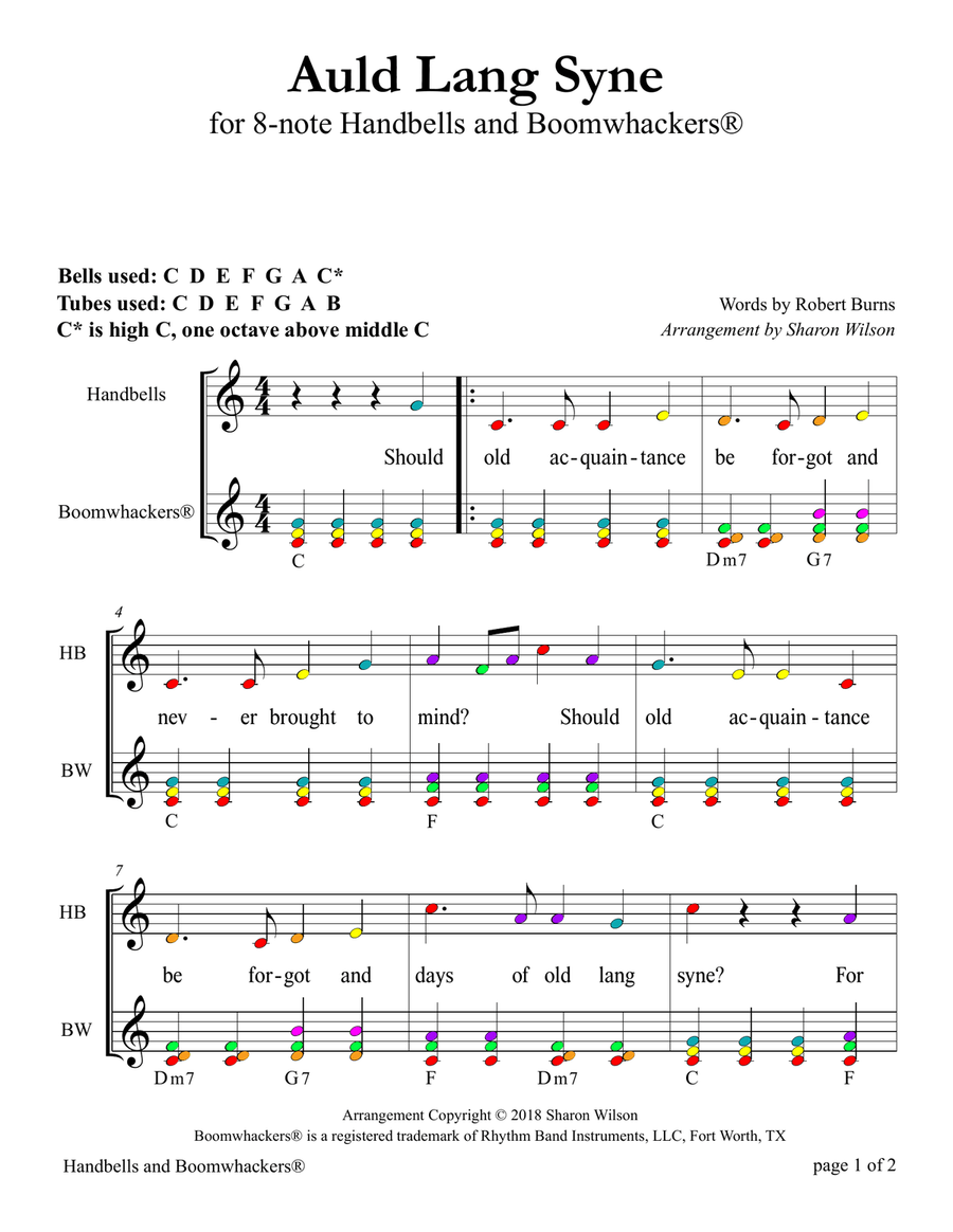 Five Holiday Classics (for 8-note Bells and Boomwhackers with Color Coded Notes) Handbell Choir scores gallery preview page 6