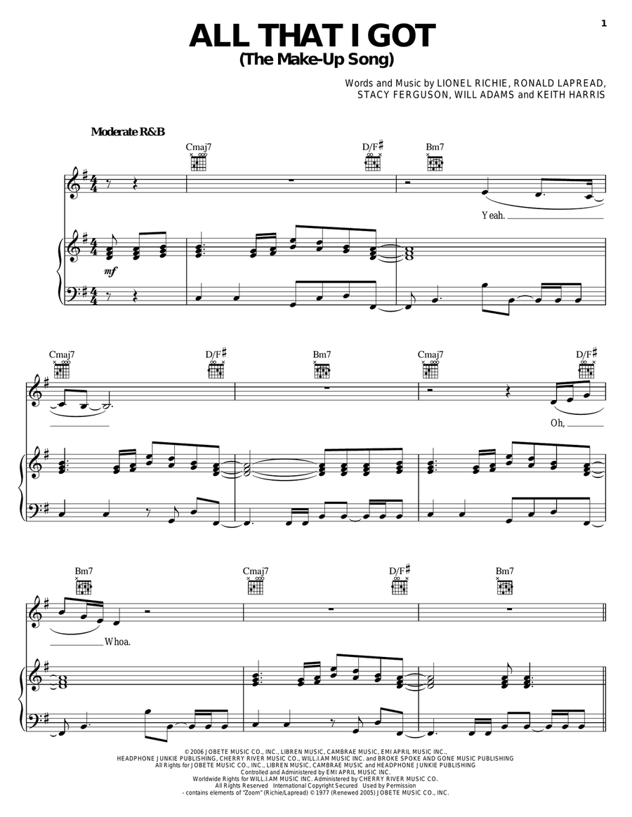 All That I Got (The Make-Up Song) Piano, Vocal, Guitar scores gallery preview page 1