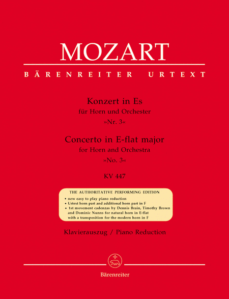 Concerto for Horn and Orchestra, No. 3 E flat major, KV 447 by Wolfgang Amadeus Mozart Piano - Sheet Music